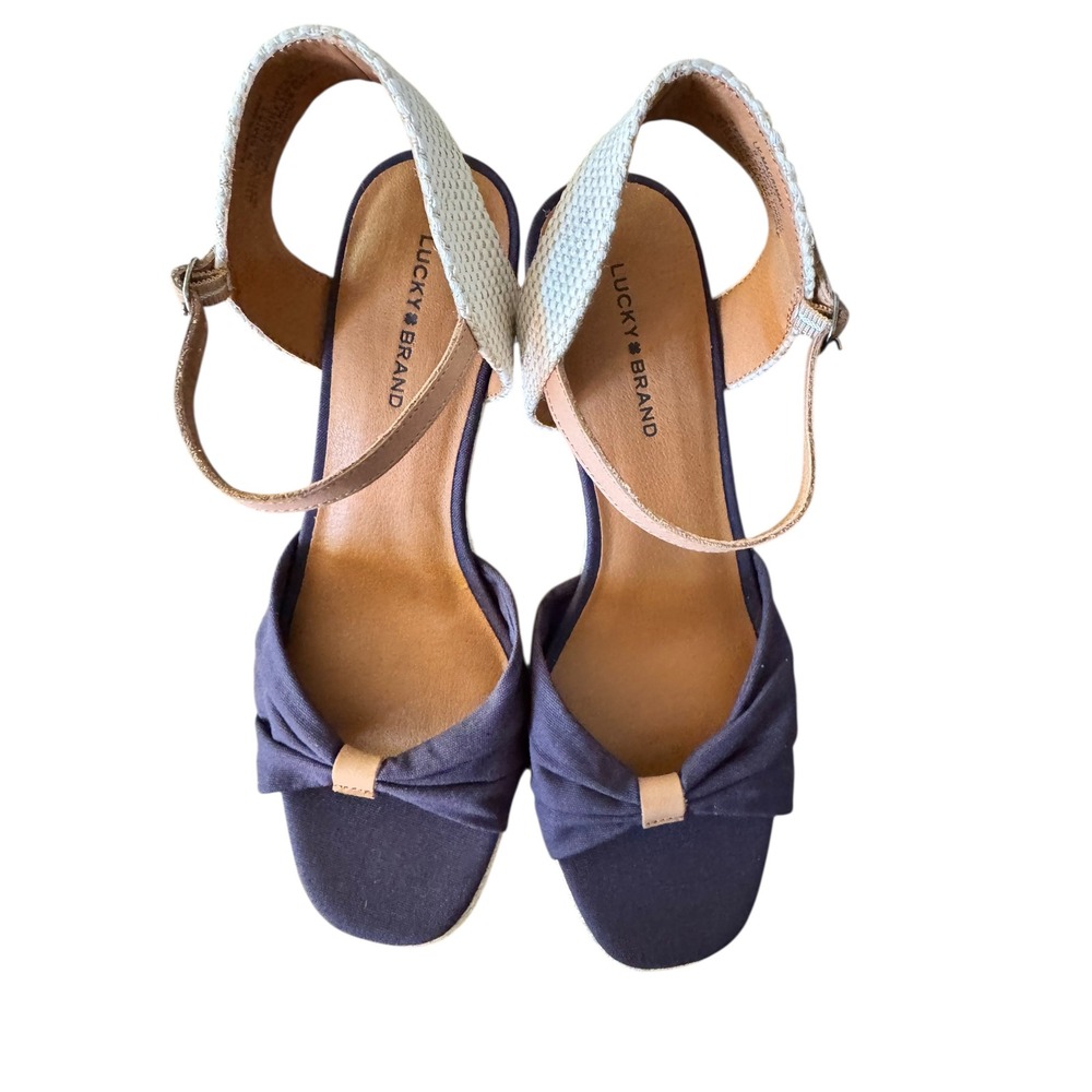 Lucky Brand Macrimay Women's Indigo Blue Canvas Espadrille Wedge Sandals 9.5 NWT - Picture 4 of 7